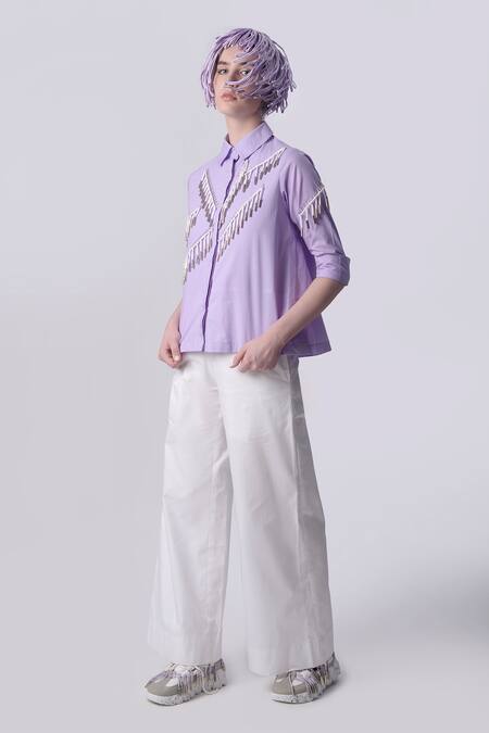 Nitin Bal Chauhan_Pink Linen Satin Hand Embroidered 3d Chords Collared Cord Shirt With Pant _Online_at_Aza_Fashions