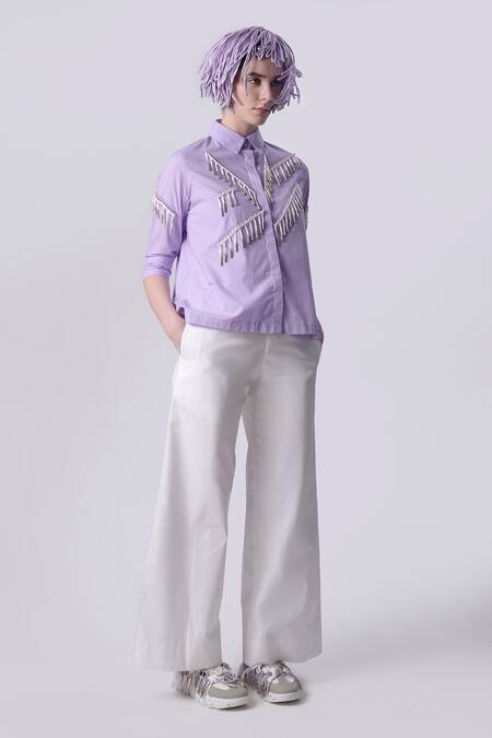 Buy_Nitin Bal Chauhan_Pink Linen Satin Hand Embroidered 3d Chords Collared Cord Shirt With Pant _Online_at_Aza_Fashions
