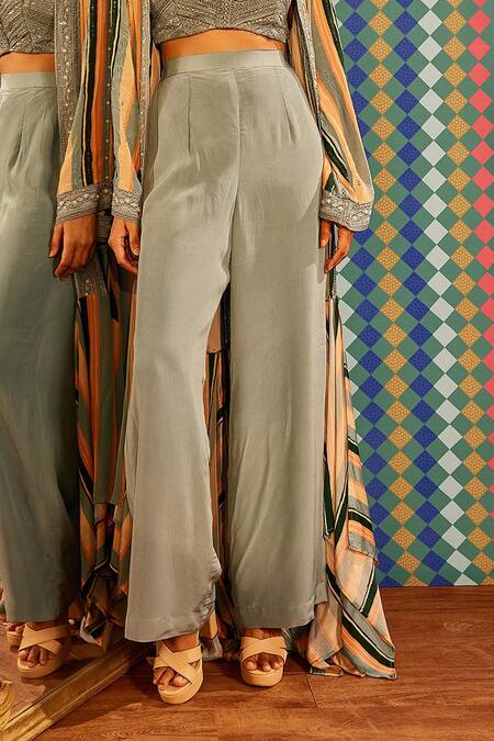 Buy Sandhya Shah Blue Crepe Sequins V-neck Ella Stripe Print Cape Sharara Set Online at Aza Fashions Buy_Sandhya Shah_Blue Crepe Sequins V-neck Ella Stripe Print Cape Sharara Set _Online_at_Aza_Fashions