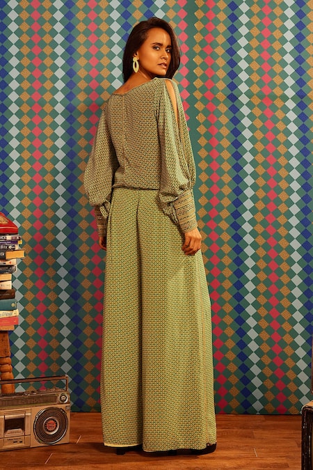 Sandhya Shah Phyllis Floral Jaal Print Top With Flared Pant 