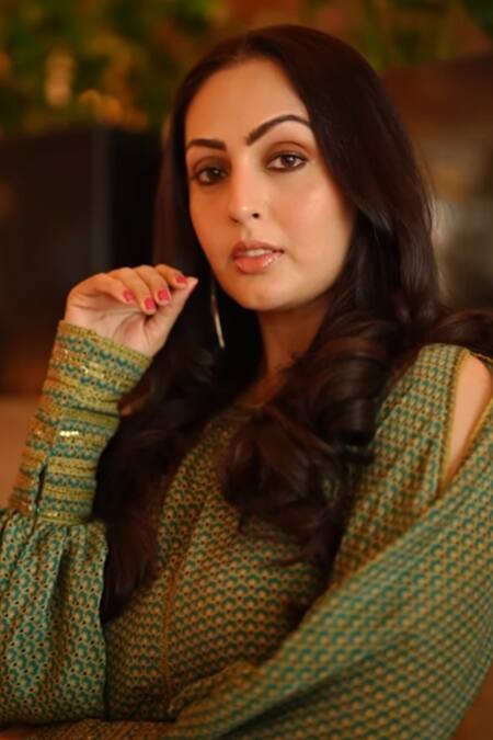 Buy_Sandhya Shah_Green Crepe Embroidery, Sequins Phyllis Floral Jaal Print Top With Flared Pant _Online_at_Aza_Fashions