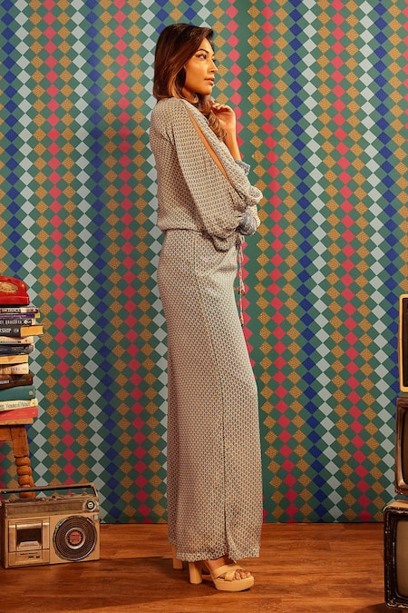 Sandhya Shah Cora Floral Print Top With Flared Pant 