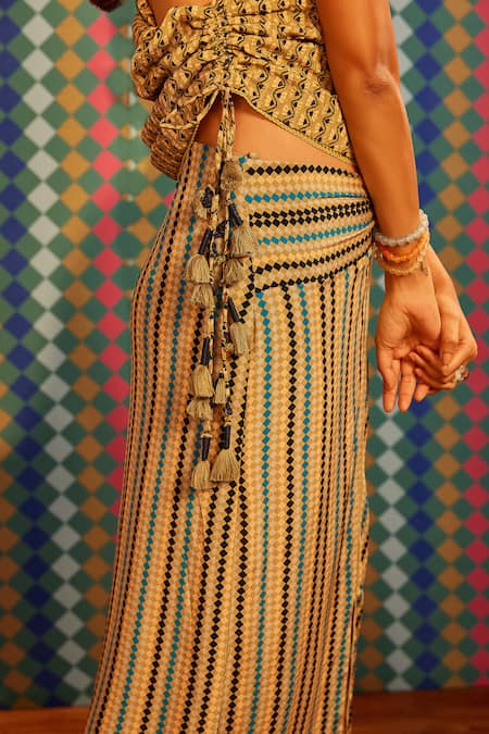 Buy Sandhya Shah Green Crepe Embroidery One Shoulder Meira Printed Draped Top With Slit Skirt Online at Aza Fashions Buy_Sandhya Shah_Green Crepe Embroidery One Shoulder Meira Printed Draped Top With Slit Skirt _Online_at_Aza_Fashions