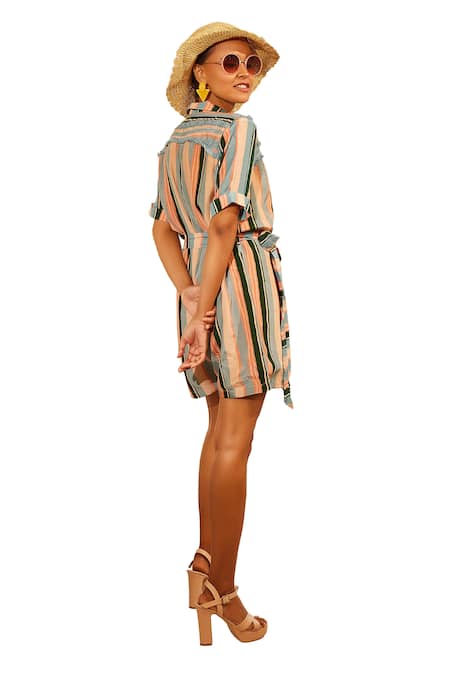 Shop Sandhya Shah Blue Crepe Lace, Sequins Collared Agatha Stripe Print Jumpsuit Online at Aza Fashions Shop_Sandhya Shah_Blue Crepe Lace, Sequins Collared Agatha Stripe Print Jumpsuit _Online_at_Aza_Fashions