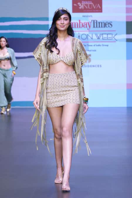 Shop_Sandhya Shah_Green Crepe Tassels, Fringe, Embroidery Demeter Lace Patchwork Cape Skirt Set _at_Aza_Fashions