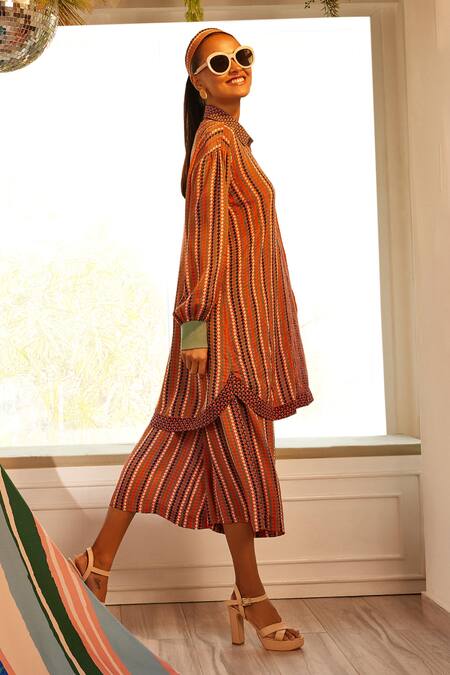 Sandhya Shah Red Crepe Embroidery, Beads, Cut Work Maria Geometric Print Shirt And Pant Set Online at Aza Fashions Sandhya Shah_Red Crepe Embroidery, Beads, Cut Work Maria Geometric Print Shirt And Pant Set _Online_at_Aza_Fashions