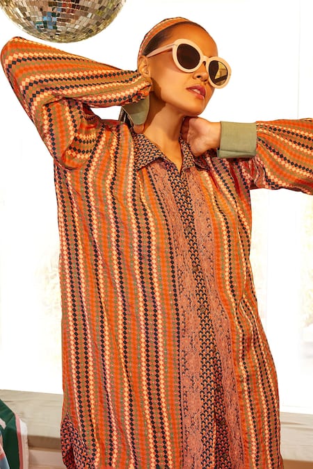 Shop Sandhya Shah Red Crepe Embroidery, Beads, Cut Work Maria Geometric Print Shirt And Pant Set Online at Aza Fashions Shop_Sandhya Shah_Red Crepe Embroidery, Beads, Cut Work Maria Geometric Print Shirt And Pant Set _Online_at_Aza_Fashions