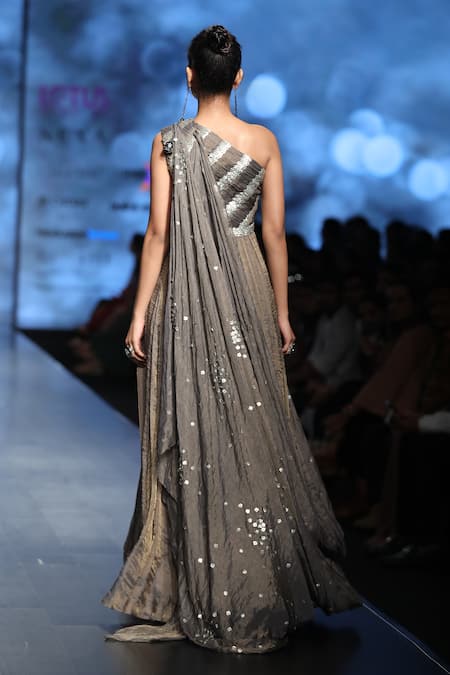 Abstract By Megha Jain Madaan Embroidered One Shoulder Dress 