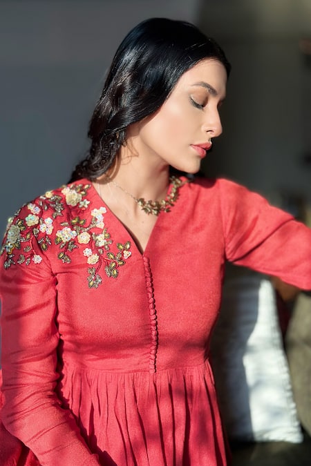 Abstract By Megha Jain Madaan Floral Embroidered Peplum Top With Skirt 