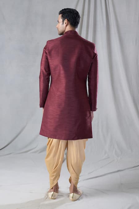 Arihant Rai Sinha_Maroon Silk Solid Sherwani And Dhoti Pant Set _Online_at_Aza_Fashions