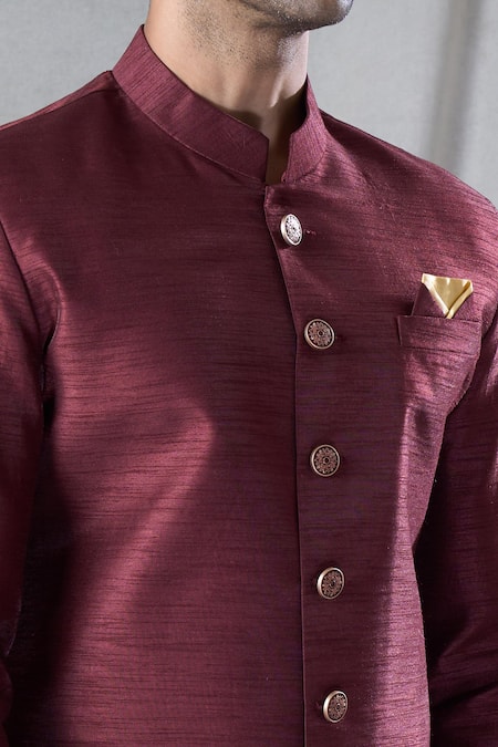 Buy_Arihant Rai Sinha_Maroon Silk Solid Sherwani And Dhoti Pant Set 