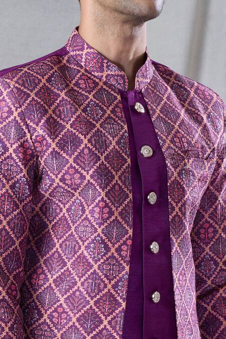 Arihant Rai Sinha_Purple Silk, Cotton Sequins Embroidered Jacket Kurta And Dhoti Pant Set _at_Aza_Fashions