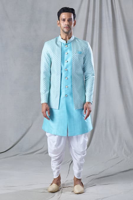 Arihant Rai Sinha Geometric Pattern Jacket Kurta & Dhoti Pant Set 