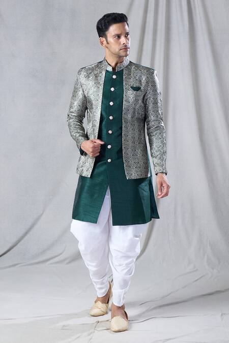 Buy Arihant Rai Sinha Green Silk, Jacquard, Cotton Geometric Pattern Kurta And Dhoti Pant Set Online at Aza Fashions Buy_Arihant Rai Sinha_Green Silk, Jacquard, Cotton Geometric Pattern Kurta And Dhoti Pant Set _Online_at_Aza_Fashions