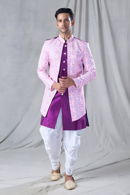 Arihant Rai Sinha Sequin & Thread Embroidered Jacket Kurta & Dhoti Pant Set 