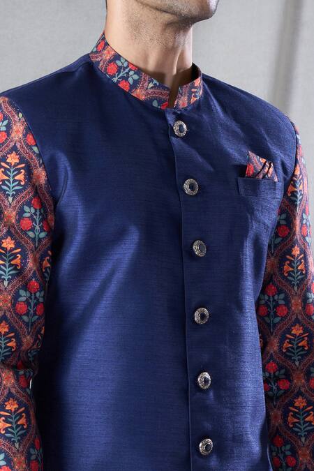 Arihant Rai Sinha_Blue Silk Embroidery Floral Print Sleeve Sherwani And Dhoti Pant Set _at_Aza_Fashions