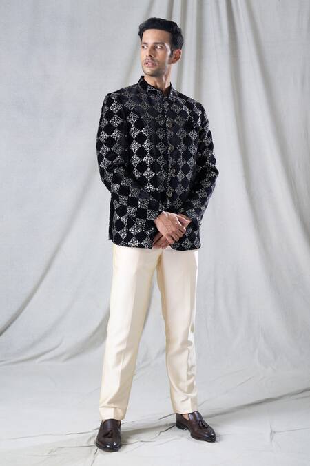 Arihant Rai Sinha Black Velvet, Terrycloth Sequins Embroidered Bandhgala And Pant Set at Aza Fashions Arihant Rai Sinha_Black Velvet, Terrycloth Sequins Embroidered Bandhgala And Pant Set _at_Aza_Fashions