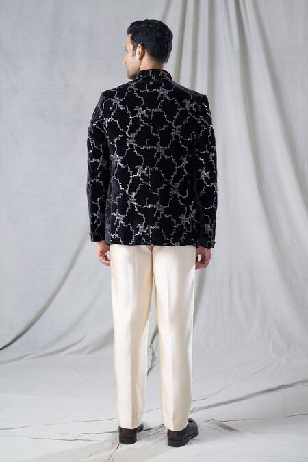 Shop_Arihant Rai Sinha_Black Velvet, Terrycloth Sequins Embroidered Bandhgala And Pant Set _Online_at_Aza_Fashions