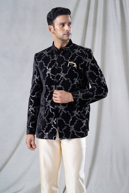 Buy_Arihant Rai Sinha_Black Velvet, Terrycloth Sequins Embroidered Bandhgala And Pant Set 