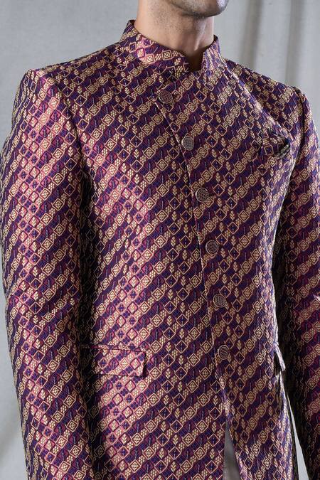 Buy_Arihant Rai Sinha_Red Jacquard, Terrycloth Embroidery Thread Bandhgala And Pant Set 