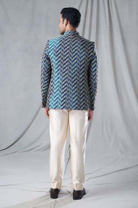 Shop Arihant Rai Sinha Green Jacquard, Rayon Embroidery Thread Work Bandhgala And Pant Set at Aza Fashions Shop_Arihant Rai Sinha_Green Jacquard, Rayon Embroidery Thread Work Bandhgala And Pant Set _at_Aza_Fashions