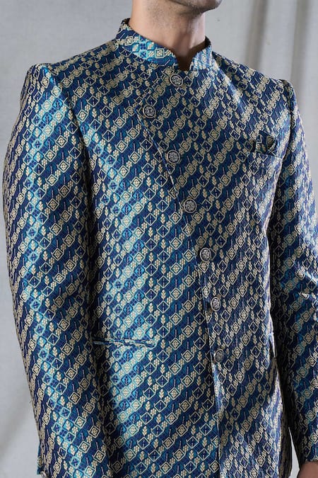 Arihant Rai Sinha Green Jacquard, Rayon Embroidery Thread Work Bandhgala And Pant Set Online at Aza Fashions Arihant Rai Sinha_Green Jacquard, Rayon Embroidery Thread Work Bandhgala And Pant Set _Online_at_Aza_Fashions