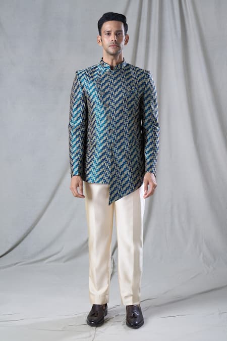 Buy Arihant Rai Sinha Green Jacquard, Rayon Embroidery Thread Work Bandhgala And Pant Set Online at Aza Fashions Buy_Arihant Rai Sinha_Green Jacquard, Rayon Embroidery Thread Work Bandhgala And Pant Set _Online_at_Aza_Fashions