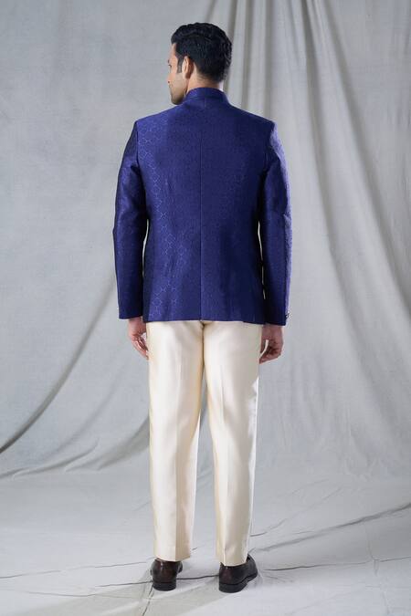 Shop Arihant Rai Sinha Blue Jacquard, Rayon Embroidery Bandhgala And Pant Set at Aza Fashions Shop_Arihant Rai Sinha_Blue Jacquard, Rayon Embroidery Bandhgala And Pant Set _at_Aza_Fashions