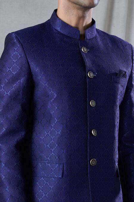 Arihant Rai Sinha Blue Jacquard, Rayon Embroidery Bandhgala And Pant Set at Aza Fashions Arihant Rai Sinha_Blue Jacquard, Rayon Embroidery Bandhgala And Pant Set _at_Aza_Fashions