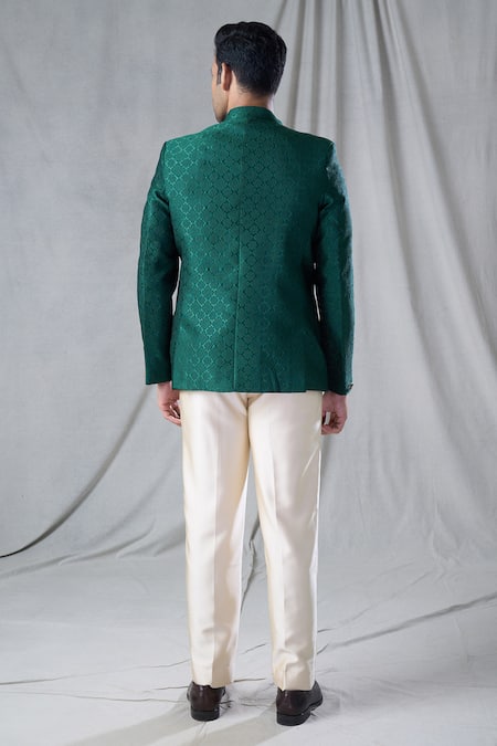 Shop Arihant Rai Sinha Green Jacquard, Terrycloth Embroidery Floral Butti Pattern Jodhpuri With Trouser at Aza Fashions Shop_Arihant Rai Sinha_Green Jacquard, Terrycloth Embroidery Floral Butti Pattern Jodhpuri With Trouser_at_Aza_Fashions