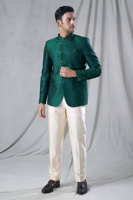 Buy Arihant Rai Sinha Green Jacquard, Terrycloth Embroidery Floral Butti Pattern Jodhpuri With Trouser Online at Aza Fashions Buy_Arihant Rai Sinha_Green Jacquard, Terrycloth Embroidery Floral Butti Pattern Jodhpuri With Trouser_Online_at_Aza_Fashions