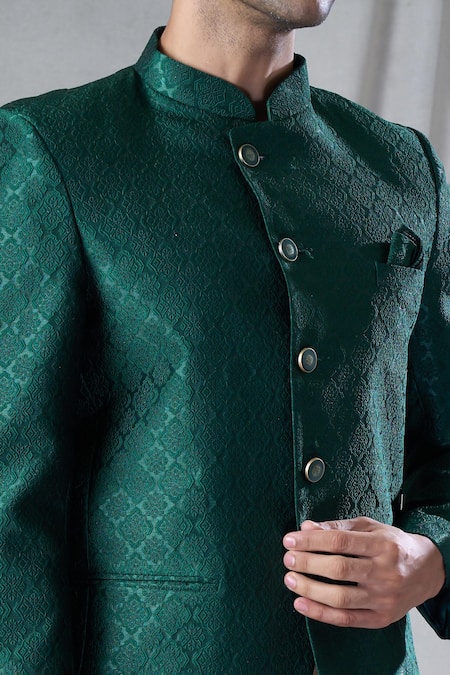 Arihant Rai Sinha Green Jacquard, Terrycloth Embroidery Floral Butti Pattern Jodhpuri With Trouser at Aza Fashions Arihant Rai Sinha_Green Jacquard, Terrycloth Embroidery Floral Butti Pattern Jodhpuri With Trouser_at_Aza_Fashions
