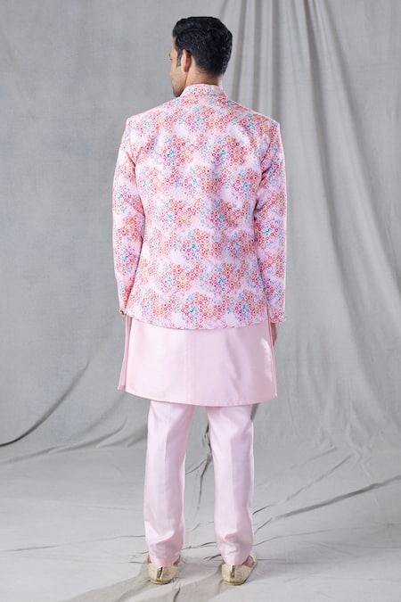 Shop Arihant Rai Sinha Pink , Cotton, Satin Embroidery Flower Jacket And Kurta Set at Aza Fashions Shop_Arihant Rai Sinha_Pink , Cotton, Satin Embroidery Flower Jacket And Kurta Set _at_Aza_Fashions