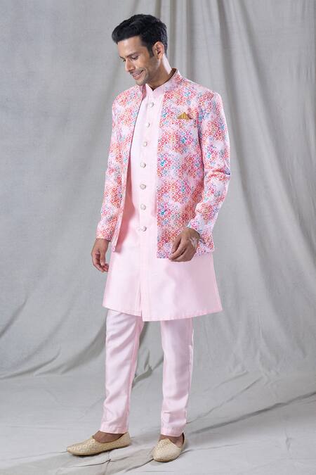 Shop Arihant Rai Sinha Pink , Cotton, Satin Embroidery Flower Jacket And Kurta Set Online at Aza Fashions Shop_Arihant Rai Sinha_Pink , Cotton, Satin Embroidery Flower Jacket And Kurta Set _Online_at_Aza_Fashions