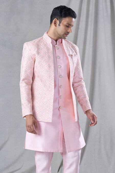 Arihant Rai Sinha_Pink Silk Zari, Embroidery Jacket And Kurta Set _at_Aza_Fashions