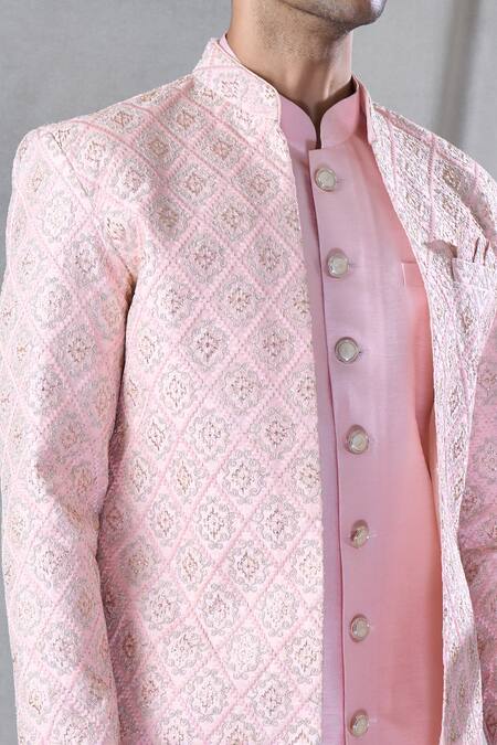 Buy_Arihant Rai Sinha_Pink Silk Zari, Embroidery Jacket And Kurta Set 