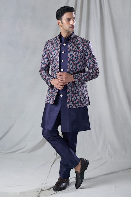 Arihant Rai Sinha Blue Kurta And Pant Silk Woven Paisley Pattern Jacket & Set 