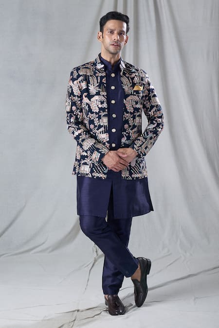 Arihant Rai Sinha Village & Peacock Embroidered Jacket & Kurta Set 