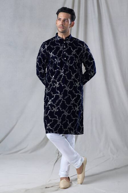Buy Arihant Rai Sinha Black Velvet Sequins Geometric Embroidered Straight Kurta Online at Aza Fashions Buy_Arihant Rai Sinha_Black Velvet Sequins Geometric Embroidered Straight Kurta _Online_at_Aza_Fashions