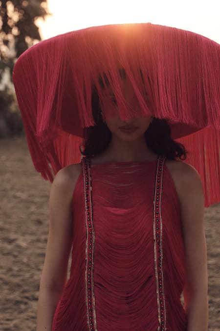 Shop_Aditi Gupta_Pink Georgette, Satin, Crepe Embroidery, Sequins Zardosi Top And Flared Pant Set _Online_at_Aza_Fashions