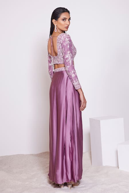 Panihari Floral Embroidered Blouse With Draped Skirt 