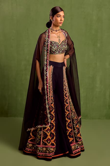 Neha Khullar Zari Embroidered Asymmetric Cape Printed Sharara Set 
