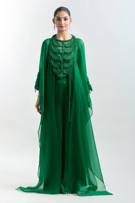 Anamika Khanna Green Embroidery Cape Top And Pant Set Online at Aza Fashions Anamika Khanna_Green Embroidery Cape Top And Pant Set_Online_at_Aza_Fashions