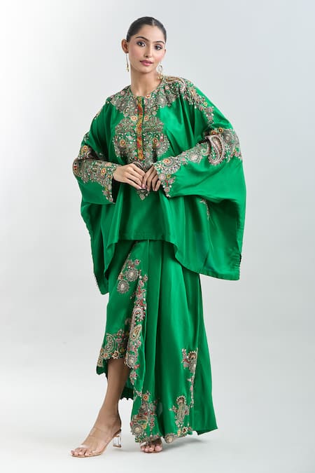 Anamika Khanna Paisley Embroidered Cape Tunic & Draped Skirt Set 