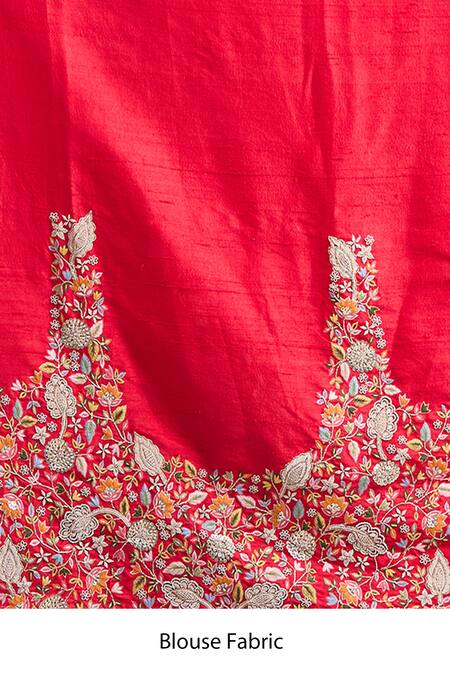 Buy Anamika Khanna Red Embroidery Pre-draped Saree With Unstitched Blouse Piece Online at Aza Fashions Buy_Anamika Khanna_Red Embroidery Pre-draped Saree With Unstitched Blouse Piece_Online_at_Aza_Fashions