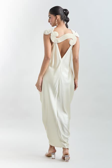 Buy Anamika Khanna Blue Pearls Square Neck Embroidered Cape With Draped Dress Online at Aza Fashions Buy_Anamika Khanna_Blue Pearls Square Neck Embroidered Cape With Draped Dress _Online_at_Aza_Fashions