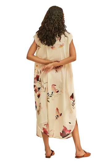 Shop_Kharakapas_Off White Cotton Collared Blossom Print Dress _Online_at_Aza_Fashions