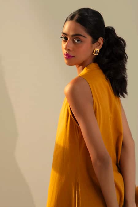 Shop_Kharakapas_Yellow Cotton V-neck Sky Ombre Jumpsuit _Online_at_Aza_Fashions