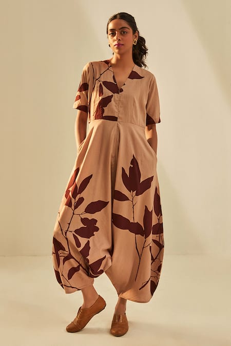 Kharakapas Brunet Leaf Print Jumpsuit 