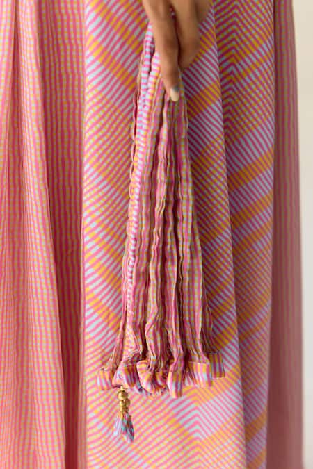 Buy_Shyam Narayan Prasad_Purple Cotton Satin, Chiffon Zari Round Neck Chevron Print Anarkali Set _Online_at_Aza_Fashions